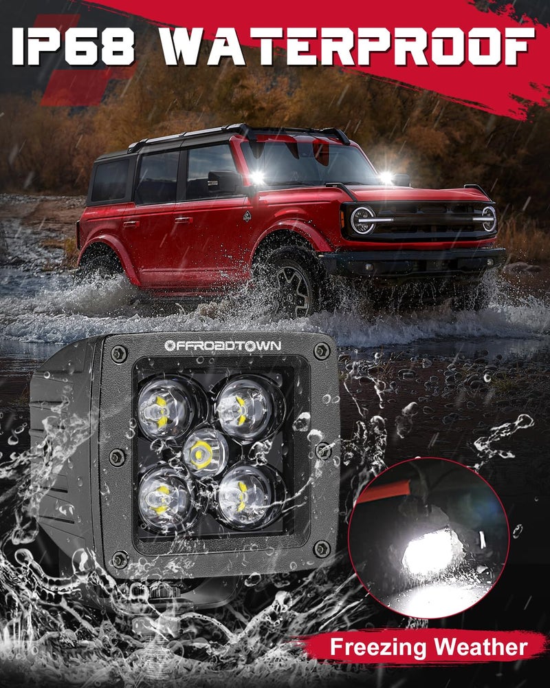 OFFROADTOWN مكعبات LED، OFFROADTOWN 2PCS 3 إنش 100W كشافات LED CREE ضوء بقعة قيادة مكعبات LED أضواء الطرق الوعرة أضواء الضباب إضاءة عكسية إضاءة خندق للشاحنات UTV SUV الطرق الوعرة القوارب - Image 5